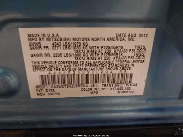 Продажа на аукционе авто 2013 Mitsubishi Outlander Sport Es, vin: 4A4AR3AU3DE004106, номер лота: 44607323