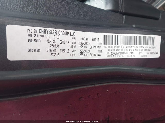 2013 Dodge Durango Sxt მანქანა იყიდება აუქციონზე, vin: 1C4RDHAG9DC685691, აუქციონის ნომერი: 44607329