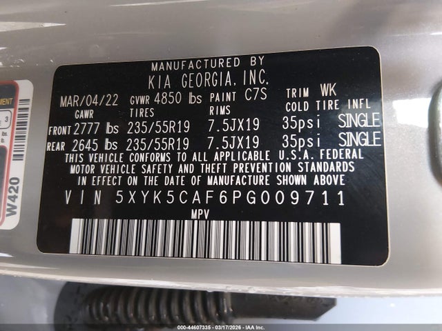 44607335 :رقم المزاد ، 5XYK5CAF6PG009711 vin ، 2023 Kia Sportage Sx-prestige مزاد بيع