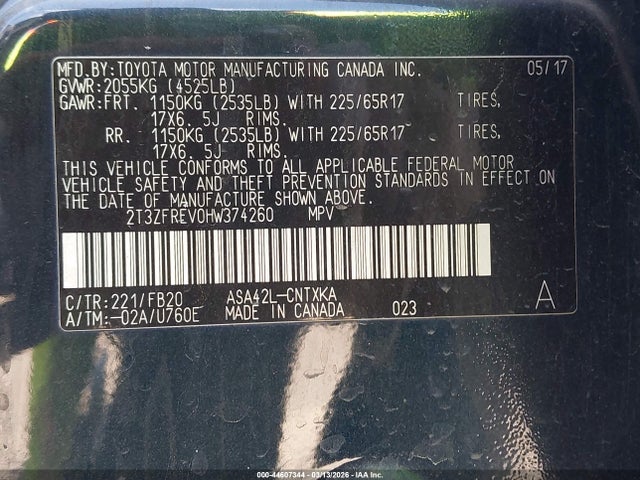 2T3ZFREV0HW374260 Toyota RAV4 LE