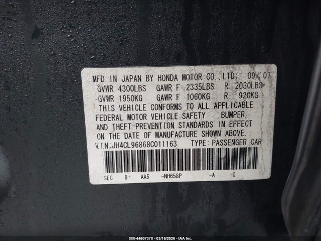 Продаж на аукціоні авто 2008 Acura Tsx, vin: JH4CL96868C011163, номер лоту: 44607370