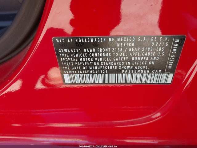 3VW2K7AJ6FM311826 Volkswagen Jetta 2.0l S