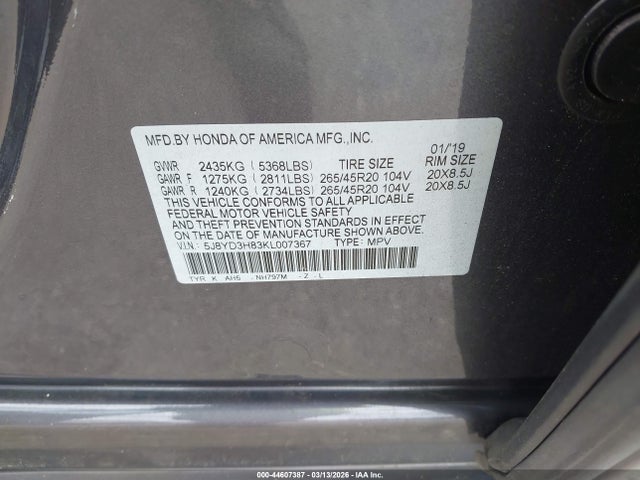 Продаж на аукціоні авто 2019 Acura Mdx Advance Pkg, vin: 5J8YD3H83KL007367, номер лоту: 44607387