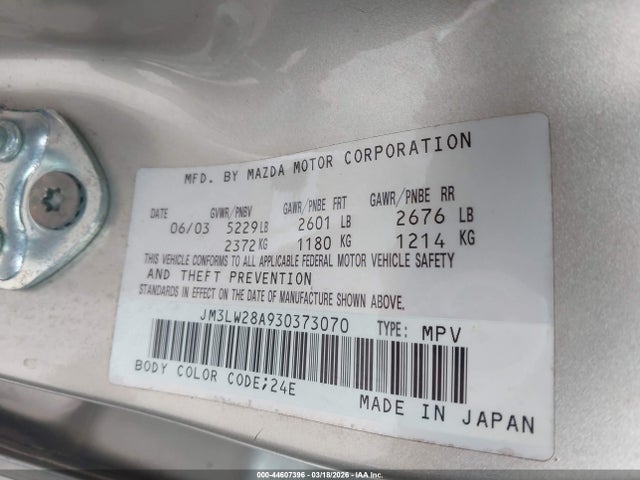 44607396 :رقم المزاد ، JM3LW28A930373070 vin ، 2003 Mazda Mpv Es/lx/lx-sv مزاد بيع