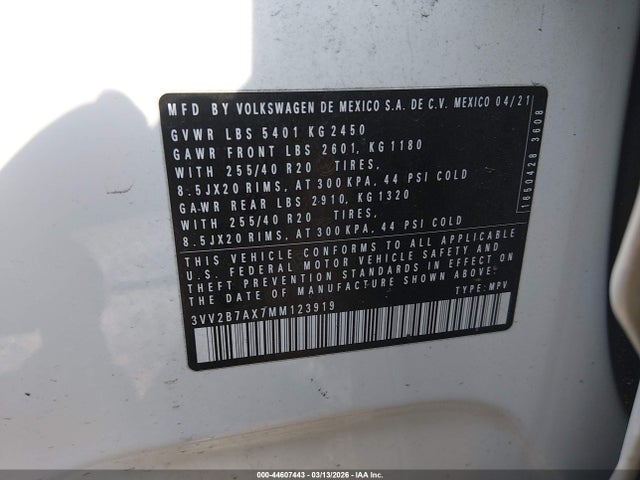 2021 VOLKSWAGEN TIGUAN 3VV2B7AX7MM123919 Photo 8