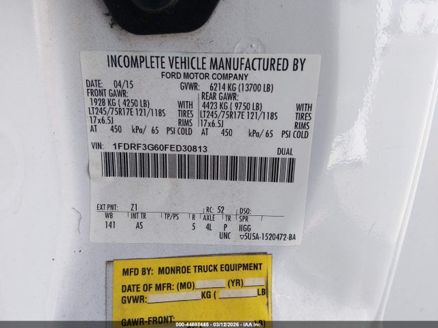 Ford F-350 Chassis Xl 2015 1FDRF3G60FED30813 Image 9