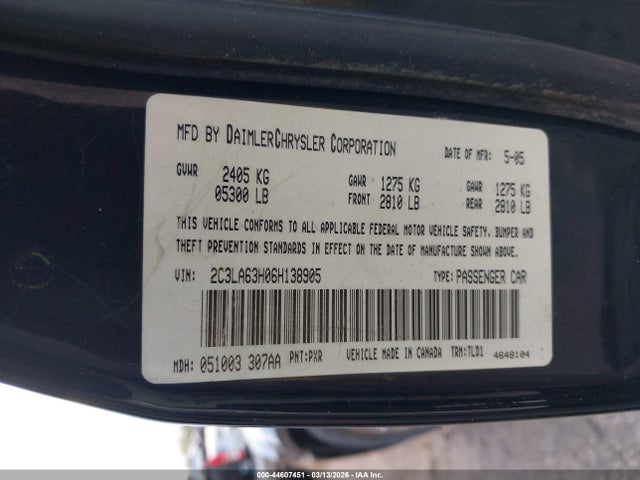 44607451 :رقم المزاد ، 2C3LA63H06H138905 vin ، 2006 Chrysler 300c مزاد بيع