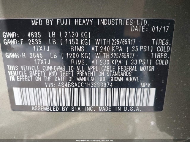 4S4BSACC1H3333974 Subaru Outback 2.5i Premium