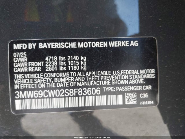 Продажа на аукционе авто 2025 Bmw 330i, vin: 3MW69CW02S8F83606, номер лота: 44607474