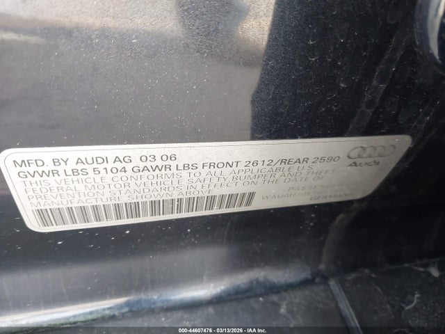 Aukcja sprzedaży 2006 Audi A6 3.2, vin: WAUAH74F76N164102, numer aukcji: 44607476