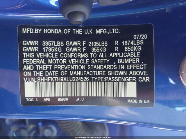 SHHFK7H9XLU224526 Honda Civic Sport Touring
