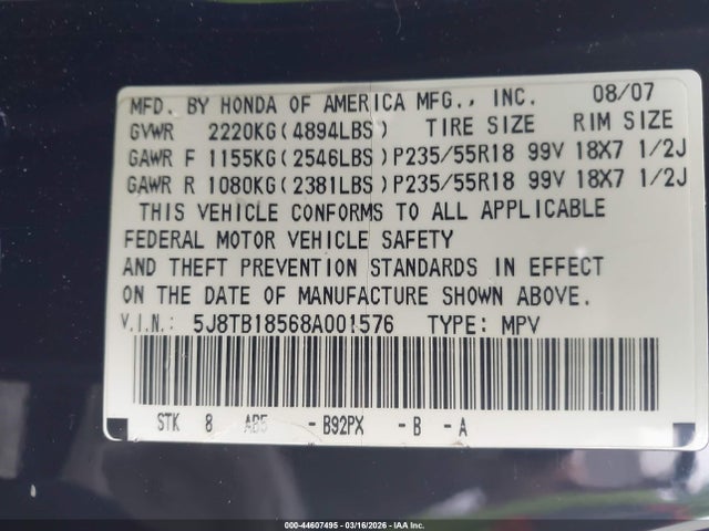 2008 ACURA RDX 5J8TB18568A001576 Photo 8
