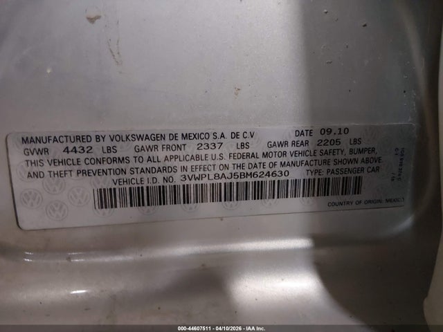 2011 Volkswagen Jetta Sportwagen 2.0l Tdi მანქანა იყიდება აუქციონზე, vin: 3VWPL8AJ5BM624630, აუქციონის ნომერი: 44607511