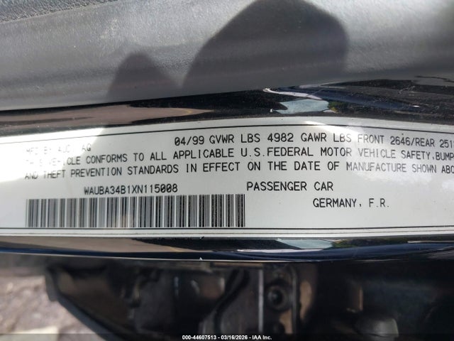 1999 Audi A6 მანქანა იყიდება აუქციონზე, vin: WAUBA34B1XN115008, აუქციონის ნომერი: 44607513
