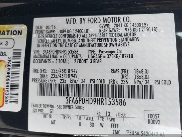 3FA6P0HD9HR153586 Ford FUSION SE