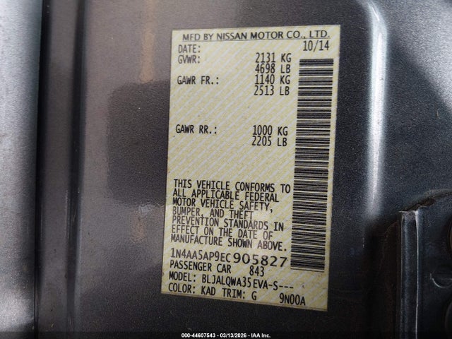 1N4AA5AP9EC905827 Nissan Maxima 3.5 S