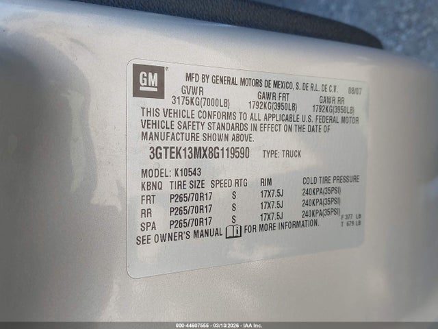 Aukcja sprzedaży 2008 Gmc Sierra 1500 Sle1, vin: 3GTEK13MX8G119590, numer aukcji: 44607555