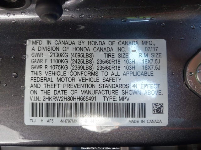 2HKRW2H80HH665491 Honda Cr-v Ex-l/ex-l Navi