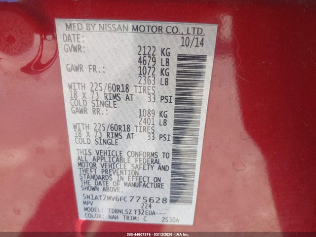 5N1AT2MV6FC775628 Nissan Rogue Sl