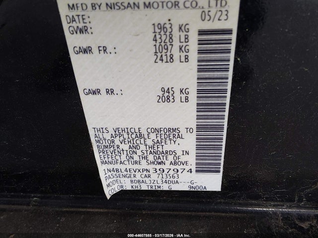 1N4BL4EVXPN397974 Nissan Altima Sl Fwd