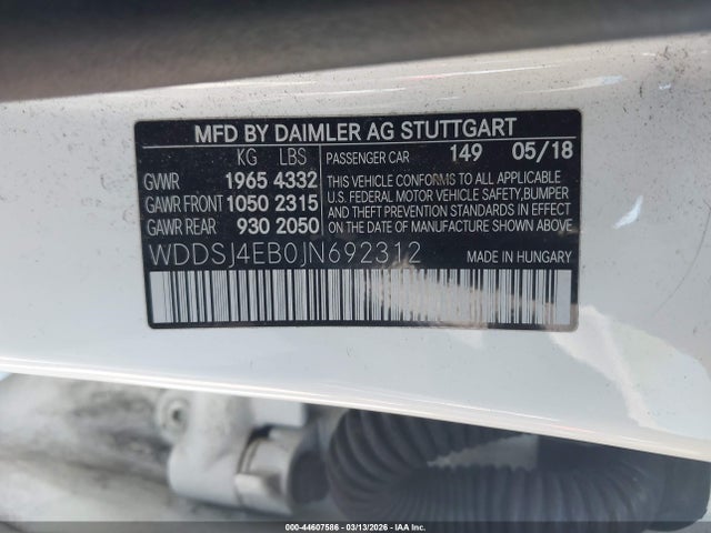 Auction sale of the 2018 Mercedes-benz Cla 250, vin: WDDSJ4EB0JN692312, lot number: 44607586