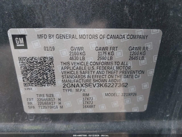 2GNAXSEV3K6227362 Chevrolet EQUINOX LS