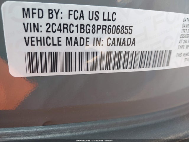 44607635 :رقم المزاد ، 2C4RC1BG8PR606855 vin ، 2023 Chrysler Pacifica Touring L مزاد بيع