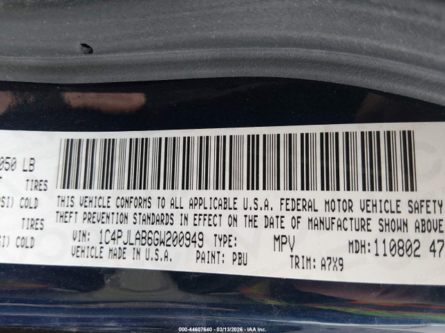 44607640 :رقم المزاد ، 1C4PJLAB6GW200949 vin ، 2016 Jeep Cherokee Sport مزاد بيع