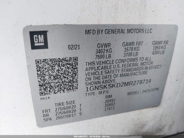 1GNSKSKD2MR278714 Chevrolet Tahoe 4wd Premier