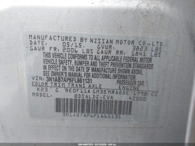 44607676 :رقم المزاد ، 3N1AB7AP6FL661131 vin ، 2015 Nissan Sentra Fe+ S/s/sl/sr/sv مزاد بيع