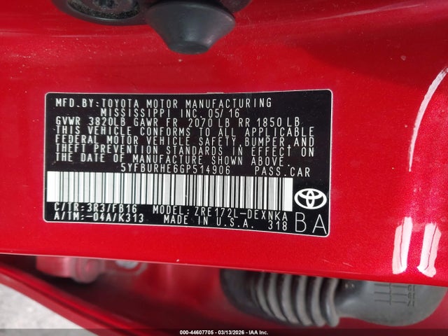 Toyota COROLLA LE 2016 5YFBURHE6GP514906 Image 9