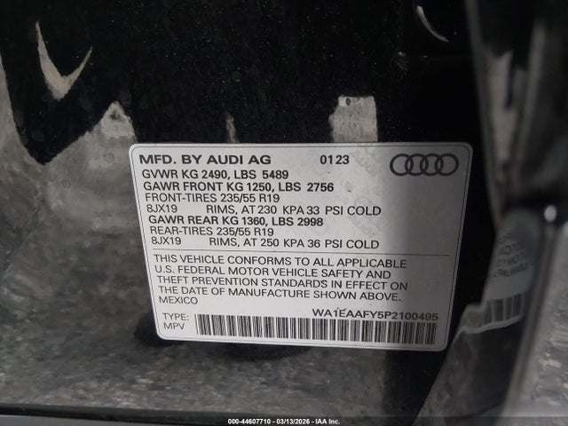 Aukcja sprzedaży 2023 Audi Q5 Premium Plus 45 Tfsi S Line Quattro, vin: WA1EAAFY5P2100495, numer aukcji: 44607710