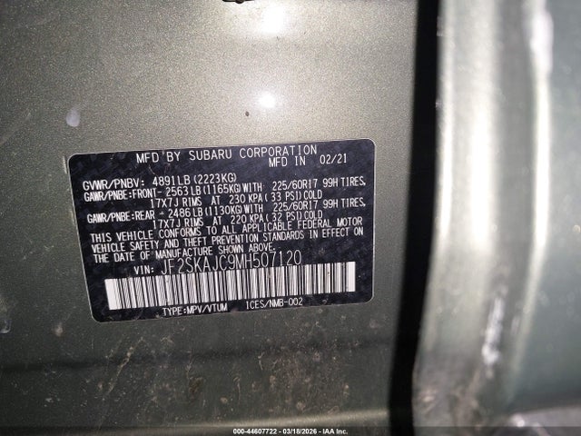 2021 Subaru Forester Premium მანქანა იყიდება აუქციონზე, vin: JF2SKAJC9MH507120, აუქციონის ნომერი: 44607722