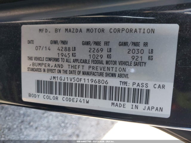 Aukcja sprzedaży 2015 Mazda Mazda6 I Touring, vin: JM1GJ1V50F1196806, numer aukcji: 44607760