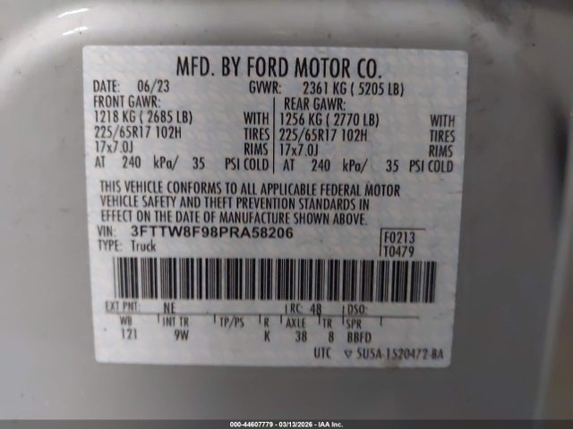 Продажа на аукционе авто 2023 Ford Maverick Xl, vin: 3FTTW8F98PRA58206, номер лота: 44607779