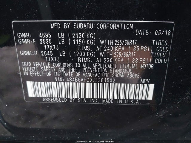 2018 SUBARU OUTBACK 4S4BSAFC0J3381502 Photo 8