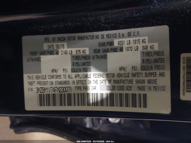 3MZBM1V74FM230071 Mazda Mazda3 I Touring