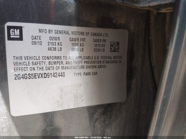 44607861 :رقم المزاد ، 2G4GS5EVXD9142440 vin ، 2013 Buick Regal Turbo - Premium 1 مزاد بيع