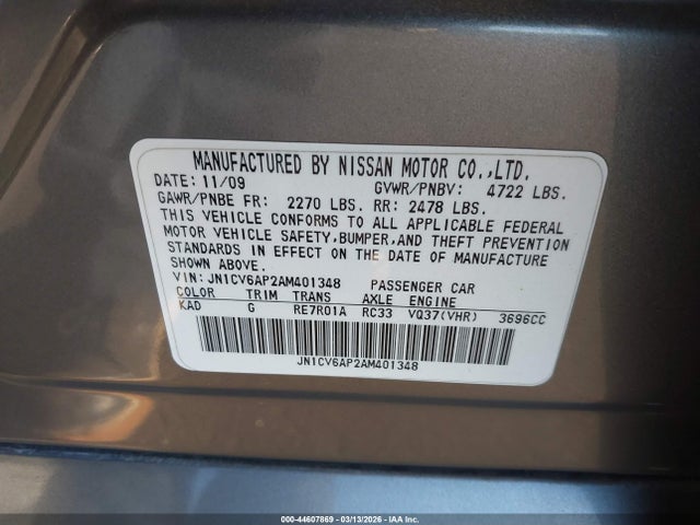Продажа на аукционе авто 2010 Infiniti G37 Journey, vin: JN1CV6AP2AM401348, номер лота: 44607869