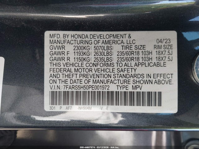 7FARS5H50PE001972 Honda Cr-v Hybrid Sport