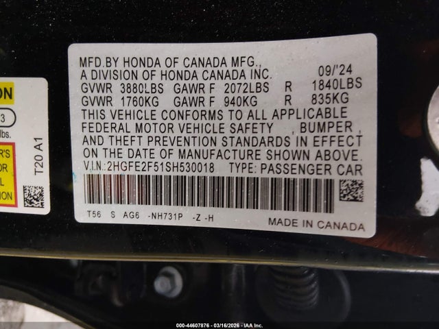 Honda Civic Sport 2025 2HGFE2F51SH530018 Image 9