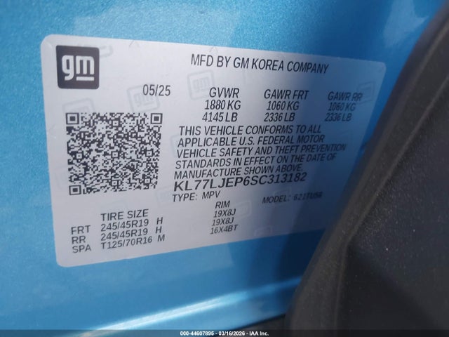 KL77LJEP6SC313182 Chevrolet Trax Fwd 2rs