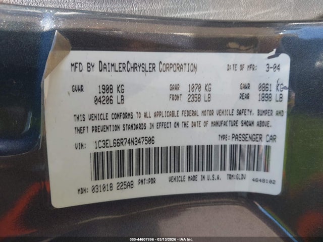 Продаж на аукціоні авто 2004 Chrysler Sebring Limited, vin: 1C3EL66R74N347506, номер лоту: 44607896
