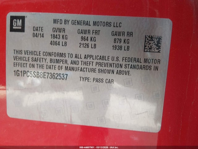 Продаж на аукціоні авто 2014 Chevrolet Cruze 1lt Auto, vin: 1G1PC5SB8E7362537, номер лоту: 44607901