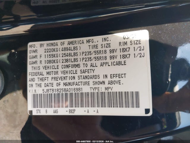 2008 ACURA RDX 5J8TB18258A016981 Photo 8