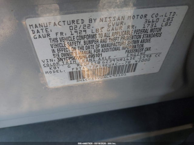 3N1CP5DV0NL495101 Nissan Kicks Sr Xtronic Cvt