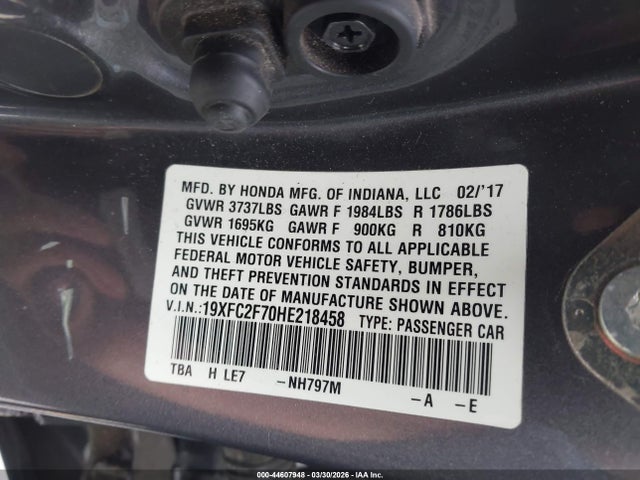Honda CIVIC EX 2017 19XFC2F70HE218458 Image 9