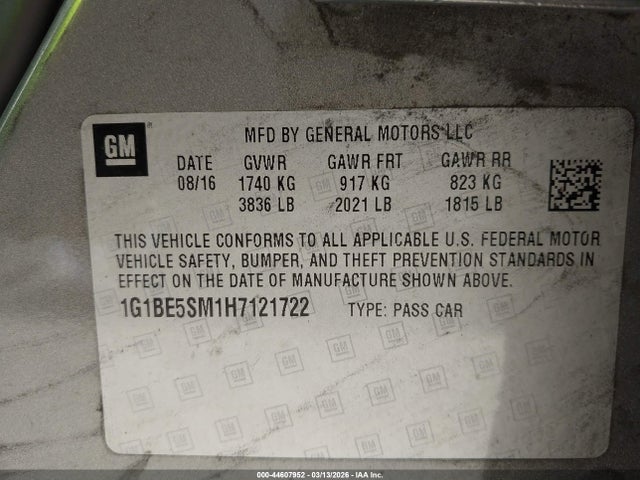 1G1BE5SM1H7121722 Chevrolet Cruze Lt Auto