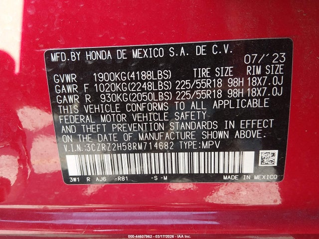 Aukcja sprzedaży 2024 Honda Hr-v, vin: 3CZRZ2H58RM714682, numer aukcji: 44607962