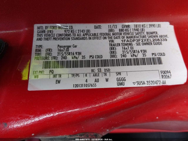 2014 FORD FOCUS 1FADP3F2XEL208339 Photo 8